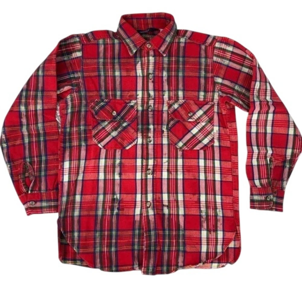✨ Upcycled‎ Vintage Woolrich Red Plaid Shirt | Bleach Dyed | M